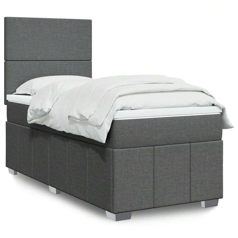 vidaXL Boxspringbett mit Matratze Dunkelgrau 80x200 cm Stoff - Grau - Übersicht 1