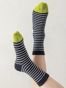 5 Pairs Boys' Striped Patchwork Socks (1-12 Years Old), Suitable For Boys' Outdoor Sports Wear In All Seasons, Fashionable, Soft And Minimalist, Suitable For Student And Teenager Outfits