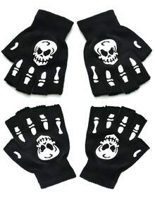 Skeleton Gloves Are Suitable For Halloween Role-Playing Parties And Daily Wear. They Are Ideal For Children's Winter Warmth, Luminous Halloween Costumes, Expression Accessories, Double Luminous Full-Finger Skeleton Gloves