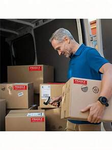 150/500 etiquetas de transporte frágil, rollo de cinta adhesiva de advertencia para embalaje y manipulación, cinta "Frágil - Manejar con cuidado" en inglés, esencial para transportistas, material de papel permanente para etiquetas de envío y embalaje.