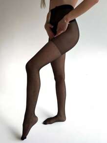 1件装女士超薄透气波点透明连裤袜圣诞礼物 - 黑色 - 查看 4