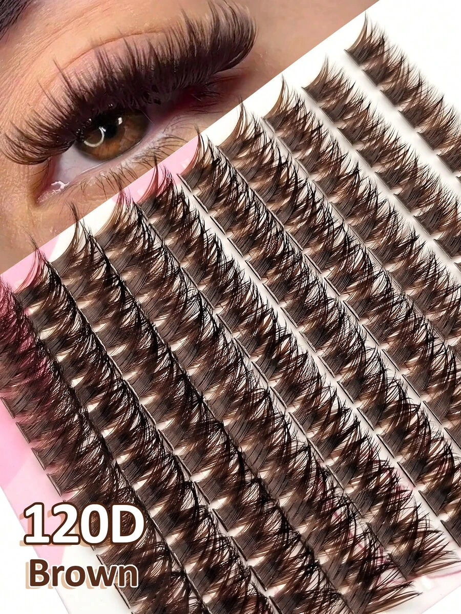 Rikuaild 120D 150pcs D-Curl Sparse Brown Cluster False Eyelashes, Thick & Fluffy Brown Lash Clusters, Single Strand Lash Extensions, Soft & Natural Brown Makeup, Single Soft Lashes, DIY Lash Extensions, Daily Makeup, Lash Clusters, Single False Lashes, False Eyelashes - D - 查看 1