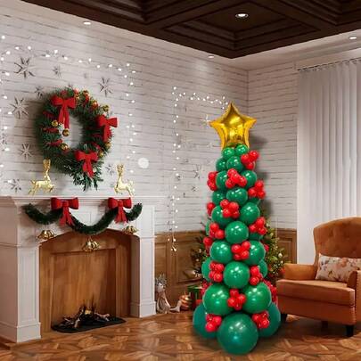 146 pezzi Kit arco ghirlanda di palloncini natalizi, con palloncini natalizi in lattice rossi e verdi a forma di albero di Natale, decorazioni in foil dorato a forma di stella. Ideale per decorazioni di feste di Capodanno e invernali, decorazioni per la casa a tema natalizio, catene di palloncini riutilizzabili, ornamenti festivi e accessori natalizi.