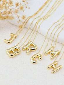 Couple's Gold Bubble Letter Initial Pendant Necklace - 26 Letters Fashion Matching Daily Jewelry For Men Women
