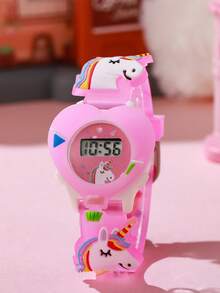 1 件卡通时尚可爱休闲创意心形表盘独角兽数字显示手表，适合青少年和学生，万圣节礼物，感恩节礼物，生日礼物 - 彩色 - 查看 12