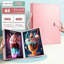 Pink/Blue A3 30 Pages Diamond Painting Album Storage Book Portfolio Display Transparent Pocket Large Folder Stationery - 粉色 - 查看 3