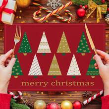 1pc/4pcs/6pcs/60pcs Christmas Placemats, Christmas Red Christmas Tree Star Linen Placemats, Merry Christmas Stain Resistant Placemats, Suitable For Home, Dining Room And Restaurant, Tabletop Decor, Home Goods