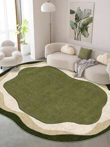 1pc Asymmetrical Green Color Block Faux Wool Rug, Decorative Carpet, Bedroom Decor, Small Rug, Carpet, Home Decor, Living Room Rug, Living Room Small Rug, Bedroom Rug, Living Room Home Decor, Outdoor Rug, Washable Rug, Plush Rug, Fuzzy Rug, Autumn/Winter Rug, Thick/Fluffy