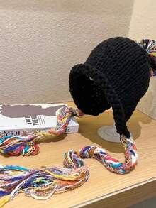 1 件女士冬季羊毛帽手工流苏针织帽适合秋冬秋季，温暖护耳，百搭时尚套头帽适合日常旅行、购物、滑雪和使用 - 彩色 - 查看 15