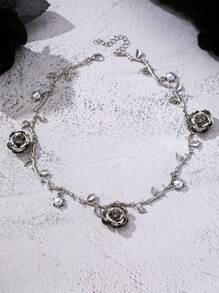 1 件朋克风格吸血鬼哥特式玫瑰藤蔓吊坠手工珍珠串珠项链 - 哥特式万圣节女士珠宝