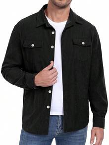 Men's Corduroy Button Down Long Sleeve Casual Shacket Western Shirt With Flap Pockets, 2025 Style - A02 Đen - Xem 5