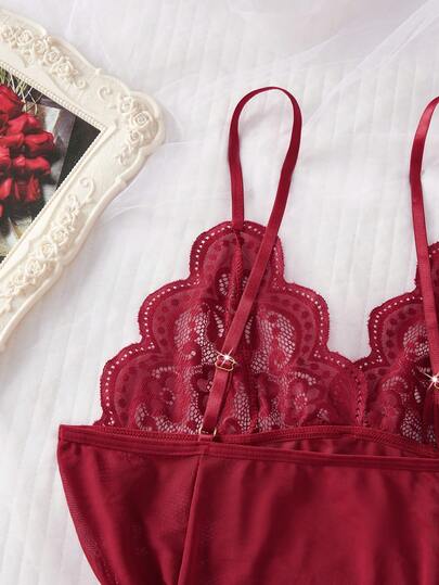 Ning xue yan ying Piece Set Of Wine Rood Verleidelijke Spaghetti Strap Bow ation,Backless Suspender Dress,Spaghetti Strap,Mesh Sleeping, ,Bridal Lingerie, Lingerie Dress Rave view 11