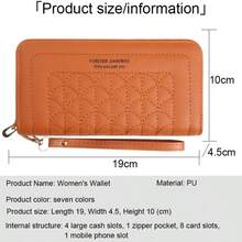 2025新款女士长款钱包双拉链手拿包刺绣时尚大容量软皮手机夹女士钱包钱包秋季腕带钱包 - 黑色 - 查看 5