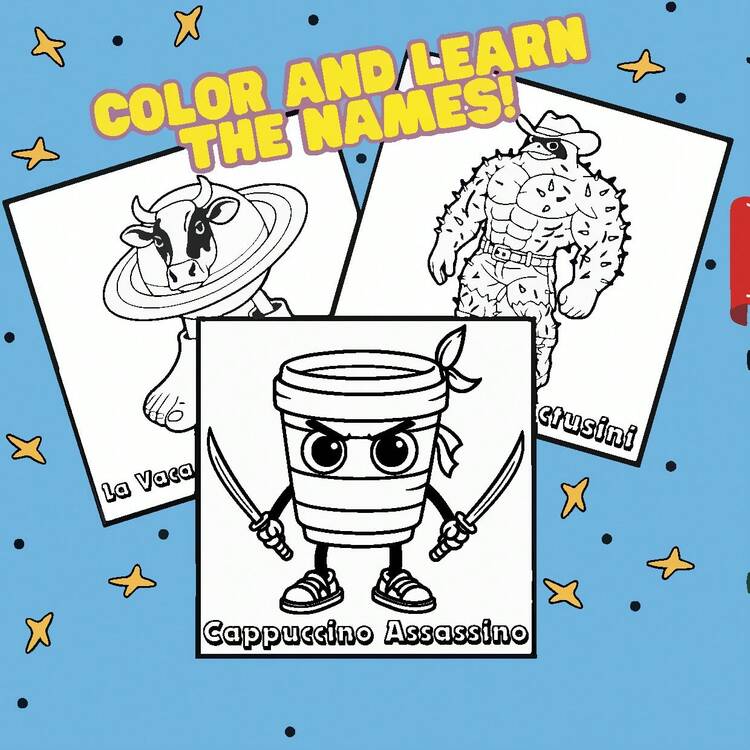 Adult Coloring Book "Italian Brainrot": Featuring Quirky Animal Characters And Vibrant Illustrations, Ideal For Stress Relief, Stationery And Educational Purposes. A Perfect Gift For Girls, Weddings, And Mother's Day. - Italian Brainrot - View 3