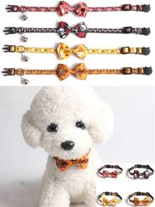 1 pièce Collier pour animal de compagnie avec nœud papillon sur le thème d'Halloween, éléments de vacances en série citrouille et araignée avec cloche, 4 styles de colliers d'Halloween pour chat, nœud papillon ajustable pour les vacances, convient pour les costumes d'Halloween pour animaux de compagnie et la décoration d'animaux de compagnie pour les vacances