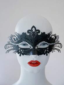 Couple Mask - Shiny Metal Wire Rispberry Rhinestone Venetian Mask Men's Carnival Mask (The Masks Are Hand-Painted, And The Lines May Be Errors, But They Do Not Affect The Use) - Black - View 3