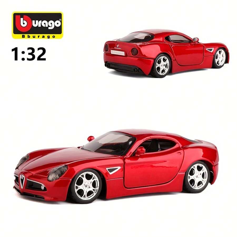 BURAGO仿真1:32阿尔法罗密欧8C竞赛合金汽车模型儿童玩具车摆件滑板车模型男孩玩具生日礼物 - 紅色 - 查看 1