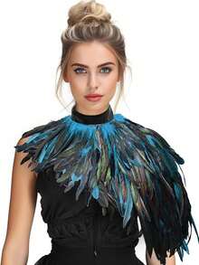 Feather Cape Shawl Costume Black Witch Wings Collar Adult Crow Neck, Halloween - Multicolor - View 12