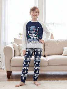 Family Christmas Pajamas Matching Sets Snowman Snowflakes Pattern Christmas Family Matching Outfits - 藍色 - 查看 2