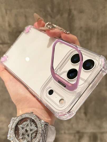 豪华四角镜头支架透明手机壳适用于 17Air 17 16 15 14 13 Pro Max 透明防震保险杠后盖