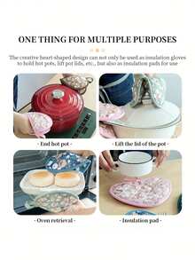 2 buah Sarung Tangan Oven Berbentuk Hati, Alas Panci Tahan Panas, Sarung Tangan dan Bantalan Dapur Tebal Berinsulasi, Aksesori Memasak Tahan Panas, Cocok untuk Memasak, Memanggang, dan Membakar - MultiWarna - View 9
