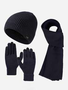 3件套秋冬新款保暖配饰简约纯色针织帽长围巾触屏手套时尚百搭又舒适 - 彩色 - 查看 8