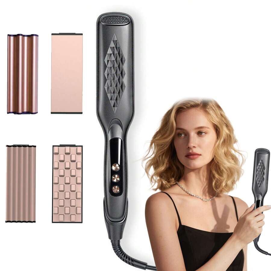 100-240V Dual Voltage Curling Iron A Curling Iron Designed Specifically For Long Hair, With Curling, Waving, And Straightening Functions All In One. Electric Curling Iron, Suitable For Home Use Without Damaging Hair, Featuring Negative Ion Ceramic Straightening Plates For Both Straightening And Curling. - EU C Type Plug(220-240V) - View 1