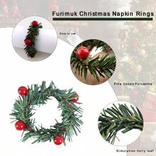 10 pezzi Anelli portatovaglioli natalizi con bacche di agrifoglio, fibbie per tovaglioli, ghirlande di pigne e bacche rosse, portacandele per decorazioni natalizie, compleanni, matrimoni, feste del Ringraziamento e banchetti