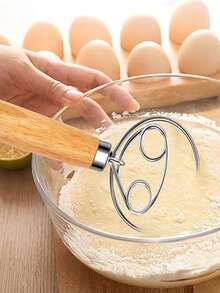 1 件木柄面粉筛、丹麦面团搅拌器、不锈钢线圈搅拌器工具 - 彩色 - 查看 5