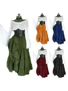 New Party Long Sleeved Dress From Europe And America, Medieval Clothing From The Renaissance Period For Women - 綠色 - 查看 1