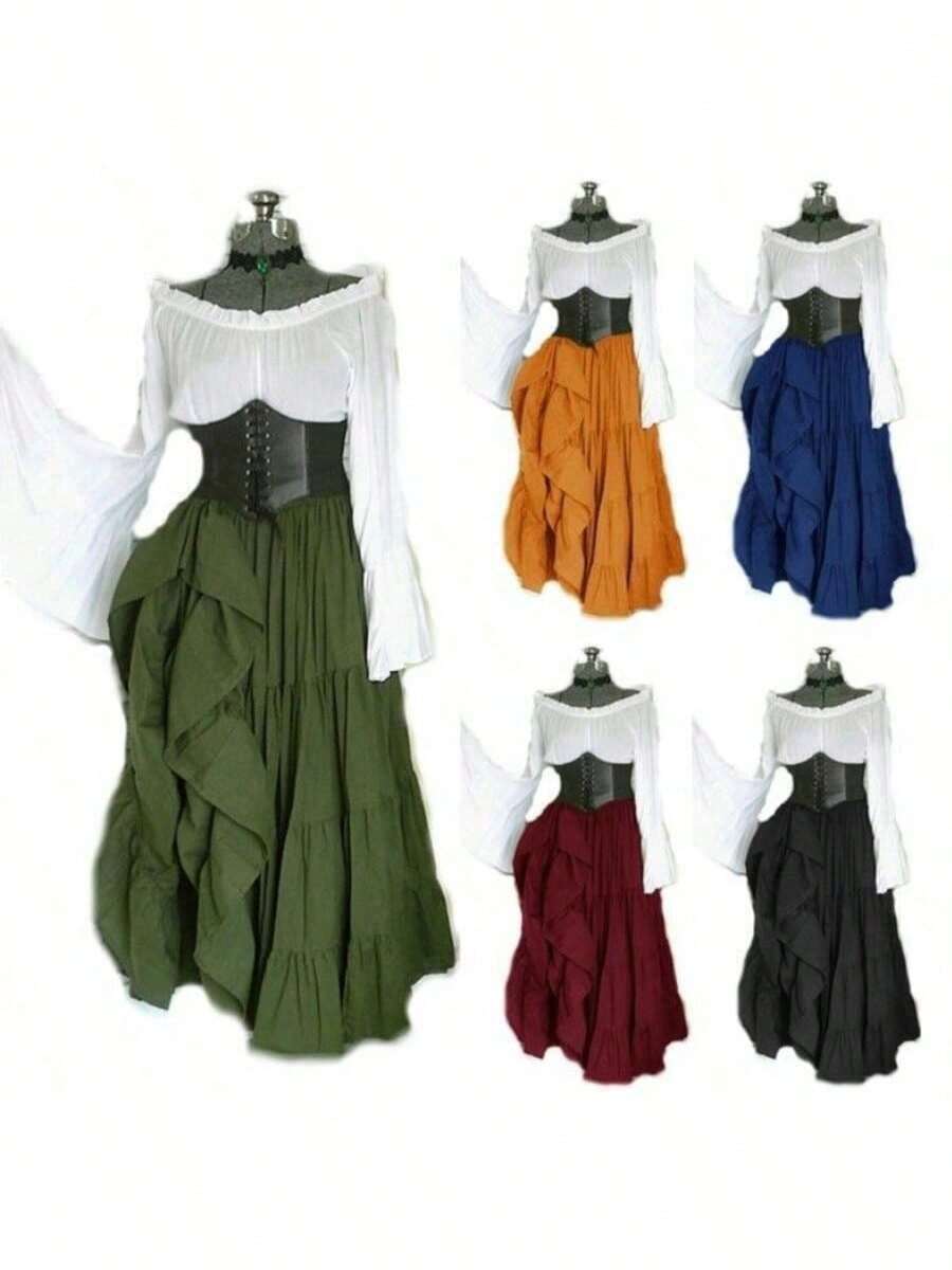 New Party Long Sleeved Dress From Europe And America, Medieval Clothing From The Renaissance Period For Women - 綠色 - 查看 1