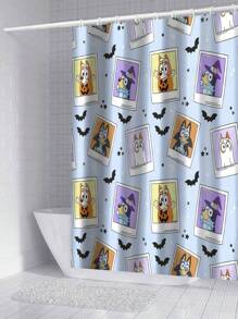 [Holiday Edition] 1/3/4pcs Bluey Family Cosplay Shower Curtain Set, Featuring Christmas Tree, Halloween Turkey Plaid Witch Hat, Bat Prints