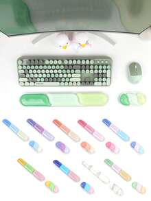 凝胶键盘腕托套装，透明键盘和鼠标腕托，符合人体工程学的键盘和鼠标腕托，用于打字以缓解疼痛，适用于办公室、游戏、计算机和笔记本电脑 - 彩色 - 查看 2