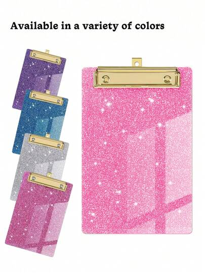 闪亮亚克力剪贴板 - 耐用材料，闪亮剪贴板，可爱的悬挂式剪贴板，适用于办公室和学校用品，闪亮剪贴板 - 紧凑便携的设计，适用于教室、办公室、学校、笔记本和日记本、学校用品、返校用品