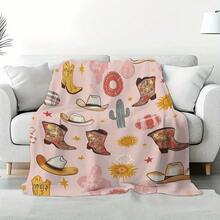 Retro Western Cowboy Theme, Cowboy Boots, Cowboy Hats, Cacti, Feather Design Patterns, Modern Home Style,Super Soft Flannel Printed  Blanket,As Birthday Gifts, Family, Wedding, Souvenir Blankets, Polyester Blankets Suitable For All Seasons, Washable, Machine Washable, Lightweight, Breathable, Comfortable, Warm, Unique, 280gsm For Him, Her Personalized Ideal Gifts For Her, Him, Family, Boyfriend, Girlfriend, Father, Family, Mother, Lover, Daughter, Son, Grandfather, Grandmother, Teacher,Doctor, Nurse,Friend, Classmate, Pet.Perfect Nap, Camping, Travel, Home, Daily Life, Office Decoration, Birthday, Anniversary, Valentine's Day, Thanksgiving, Graduation Season,Christmas, Halloween, Mother's Day, Father's Day, Wedding, New Year Gifts ,Sofa,Bed,Car,Bedroom,Living Room,Office,  Outdoor Camping, Beach,Wall Decoration - 多色3 - 查看 7