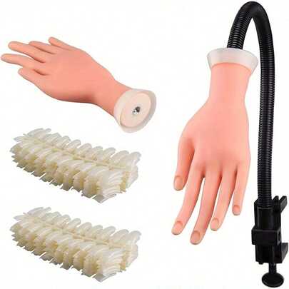 Shoze Professional Silicone Practice Hand Nail Training Acrylic With 500 Pcs Kit - Perfect For Beginners And Nail Techs Hand Professional Practice Hand Model For Training Nail