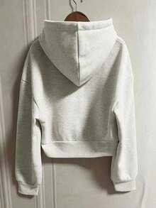 Y2k Clothes,Spring Women's Outfit, Solid-Color, Laid-Back, Fashionable And Casual Spring Wear,Street Style,Hooded ,Chic,Valentine Outfits For Women,Tops - White Flower Gray - View 9