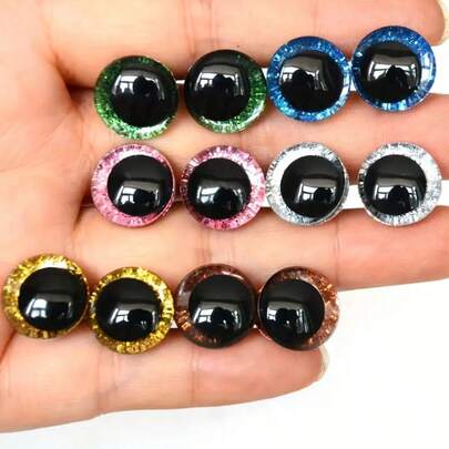 20 piezas de ojos con brillo, ojos de muñeca de plástico negro, 12/16/20/30mm, ojos estéreo 3D con flash con anillo de almohadilla, para ganchillo con arandelas, ojos grandes para amigurumi, accesorios de bricolaje para osos