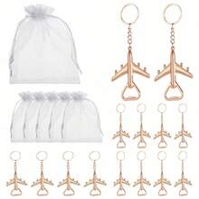24pcs/Set Airplane Bottle Opener Keychain, Paired With Sand Bags, Suitable For Revealing Gender And Party Preferences, Birthday Parties, Gifting, Valentine's Day Gifts, Kitchen And Bar Supplies, Party Favors