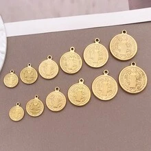 2pcs Stainless Steel Round Charm St Benedict Medals Cross Pendant Christian Metal Saint Pendant For Keychain Door Hanger Necklace DIY Jewelry Making - Gold - View 7