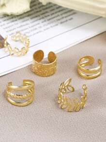 5Pcs Retro Gold Color Ear Clips Earrings Set Classic Elegant Earrings For Women Jewelry