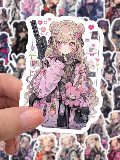 60 张可爱熊杀手卡通涂鸦贴纸 - 乙烯基贴花，适用于剪贴簿、日记、笔记本电脑、水瓶、汽车等。