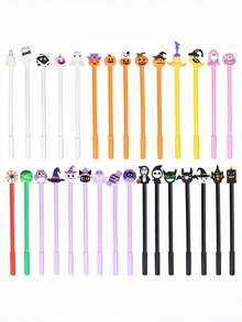 30支/15支/4支卡通中性笔万圣节礼物学生学校奖品书写工具水性笔可爱造型签名笔(款式随机) - 黑色 - 查看 15