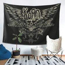 Korn-Inspired Black Tapestry Wall Hanging With Winged Skull Design – Soft Suede Fabric, Easy To Hang,, Modern Horizontal Decor For Living Room, Bedroom, Or Dorm, Funky Home Decor - 圖片色 - 查看 2