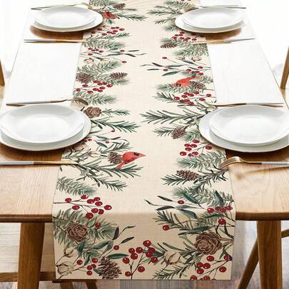 1 peça de caminho de mesa com galho de pinheiro de inverno, decoração de mesa de jantar de cozinha com pinha e frutas vermelhas, decoração de casa de fazenda, artigos para festas internas e externas de Natal, 33x90cm, 33x120cm, 33x183cm, 33x230cm, 33x275cm