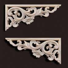 2pcs Unfinished Wooden Carved Applique With Intricate Relief Pattern, Suitable For Decorating Cabinets, Doors, Windows, Fireplaces, Walls, Furniture, Backsplashes, DIY Decoration