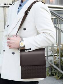 saroxi Geantă de umăr/crossbody minimalistă din piele PU pentru bărbați, geantă messenger casual cu buzunare laterale, versatilă pentru naveta, culoare neagră, cadou excelent pentru iubit - Maro - Vizualizare 3