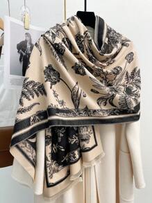 FADZOYLE 1件装女士花卉提花双色图案围巾毯子颈巾，触感如羊绒般柔软，长款披肩围巾，短流苏，保暖舒适，时尚大号围巾，适合秋冬季日常、晚宴、旅行、办公、冬季婚礼及礼品搭配。