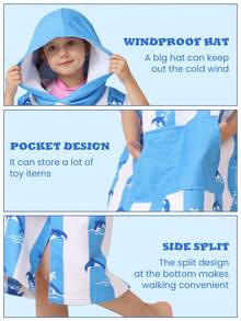 SHENG CHUN Original Design Cute Animal Striped Print Children's Hooded Robe, Suitable For Multi-Age, Absorbent, Large Pocket, Super Soft Fiber, Essential For Home, Beach, Swimming, Bathing, Spa, Can Dry Hair & Body, Non-Shedding, Reusable