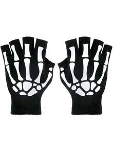 Skeleton Gloves Are Suitable For Halloween Role-Playing Parties And Daily Wear. They Are Ideal For Children's Winter Warmth, Luminous Halloween Costumes, Expression Accessories, Double Luminous Full-Finger Skeleton Gloves